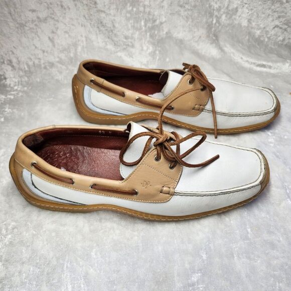 Eaton Men shoes Size 9.5 M Tan & White‎  Leather Boat Shoes - Picture 1 of 5